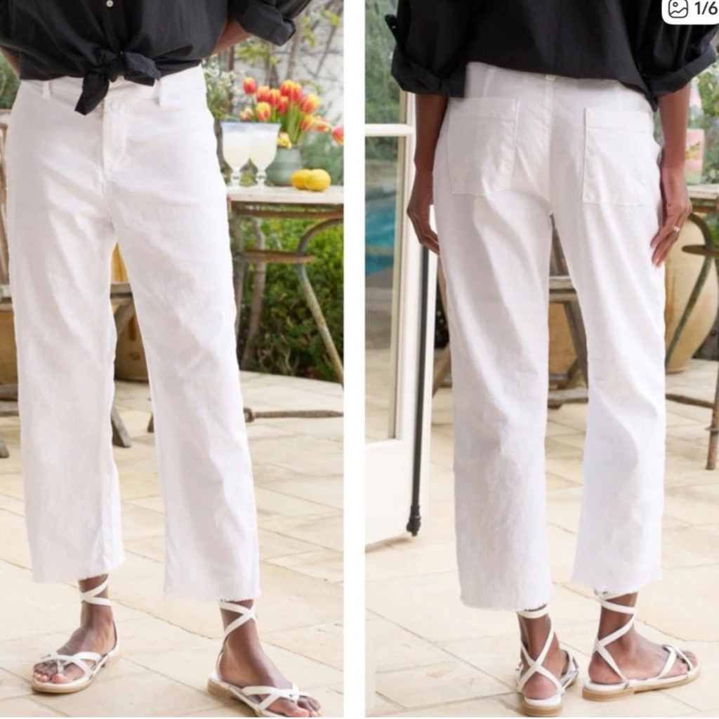 Frank & Eileen Kinsale Performance Pant In White Cotton Flax Blend Raw Hem Sz 8